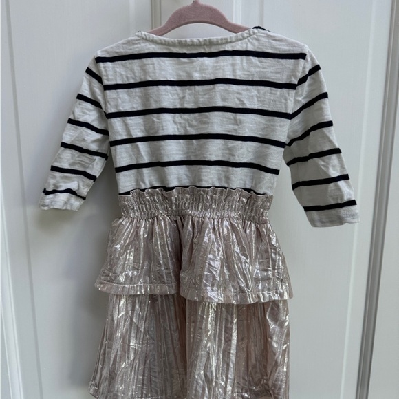 NWOT Crewcuts 2T Blue & White Stripe & Shiny Champagne Long Sleeve Girls Dress - Picture 5 of 5